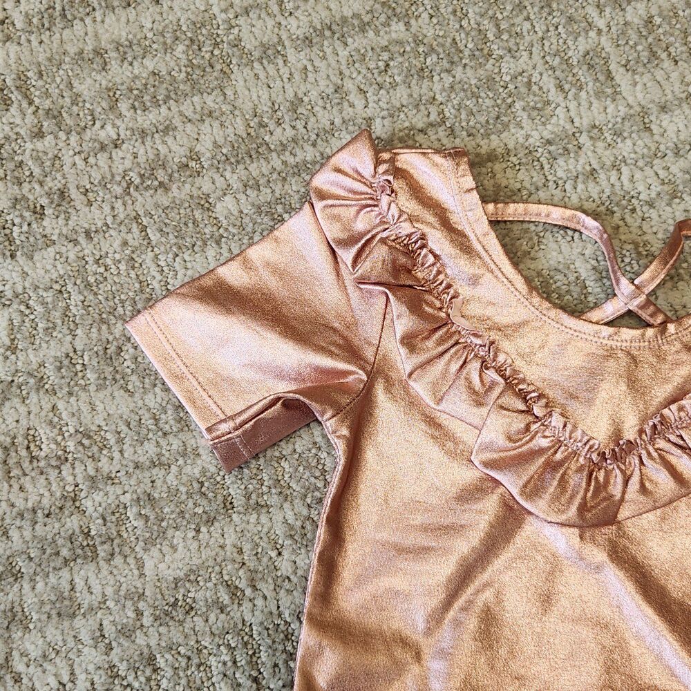 H&M girls frilled bodysuit metallic pink leotard size 4-6 years - Picture 7 of 8